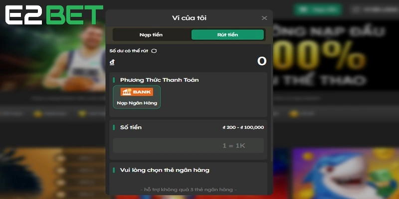 Biểu mẫu rút tiền E2BET được thiết kế tối ưu